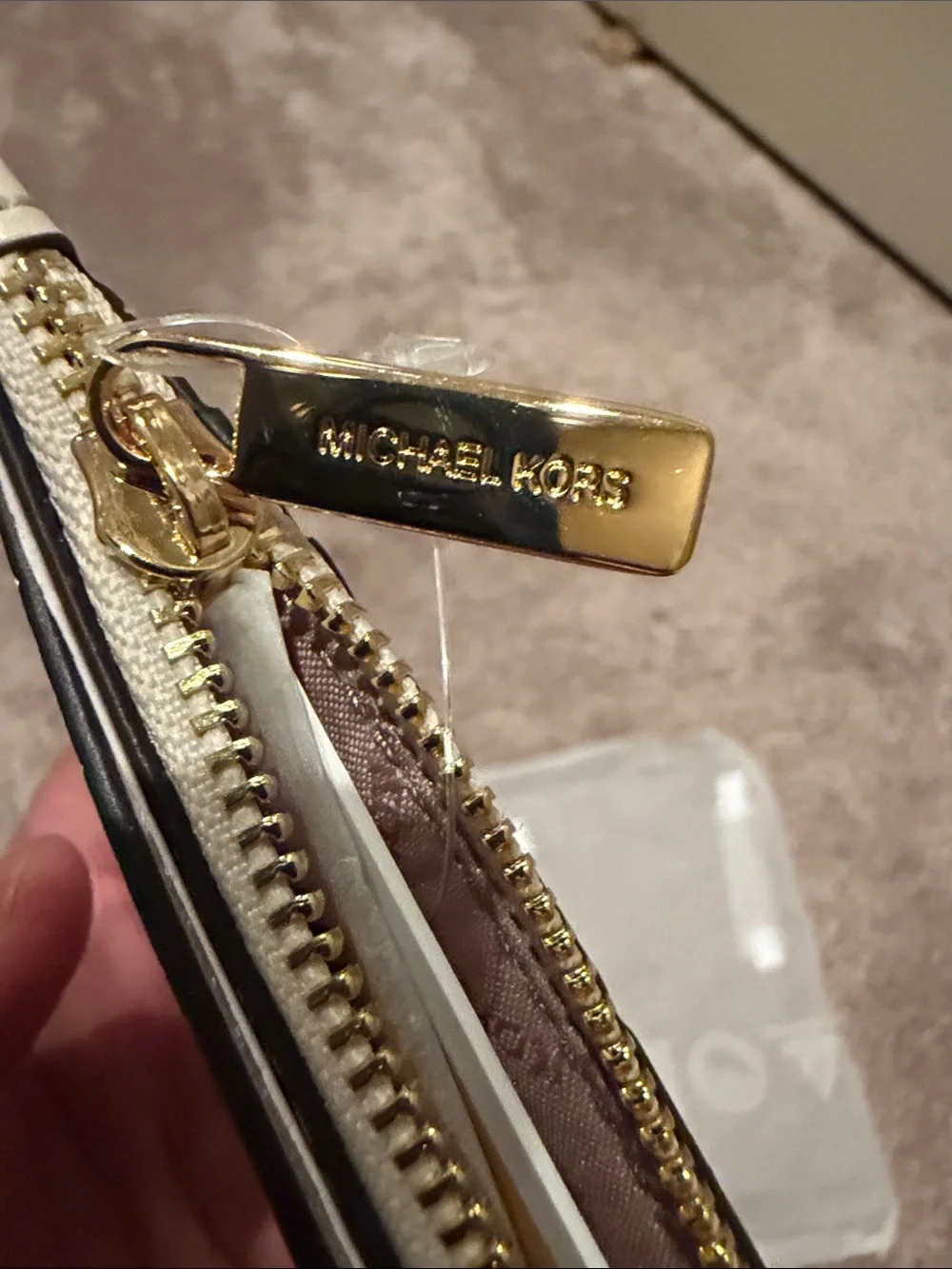 Michael Kors Cream Croc-Embossed Card Wallet with Gold Logo